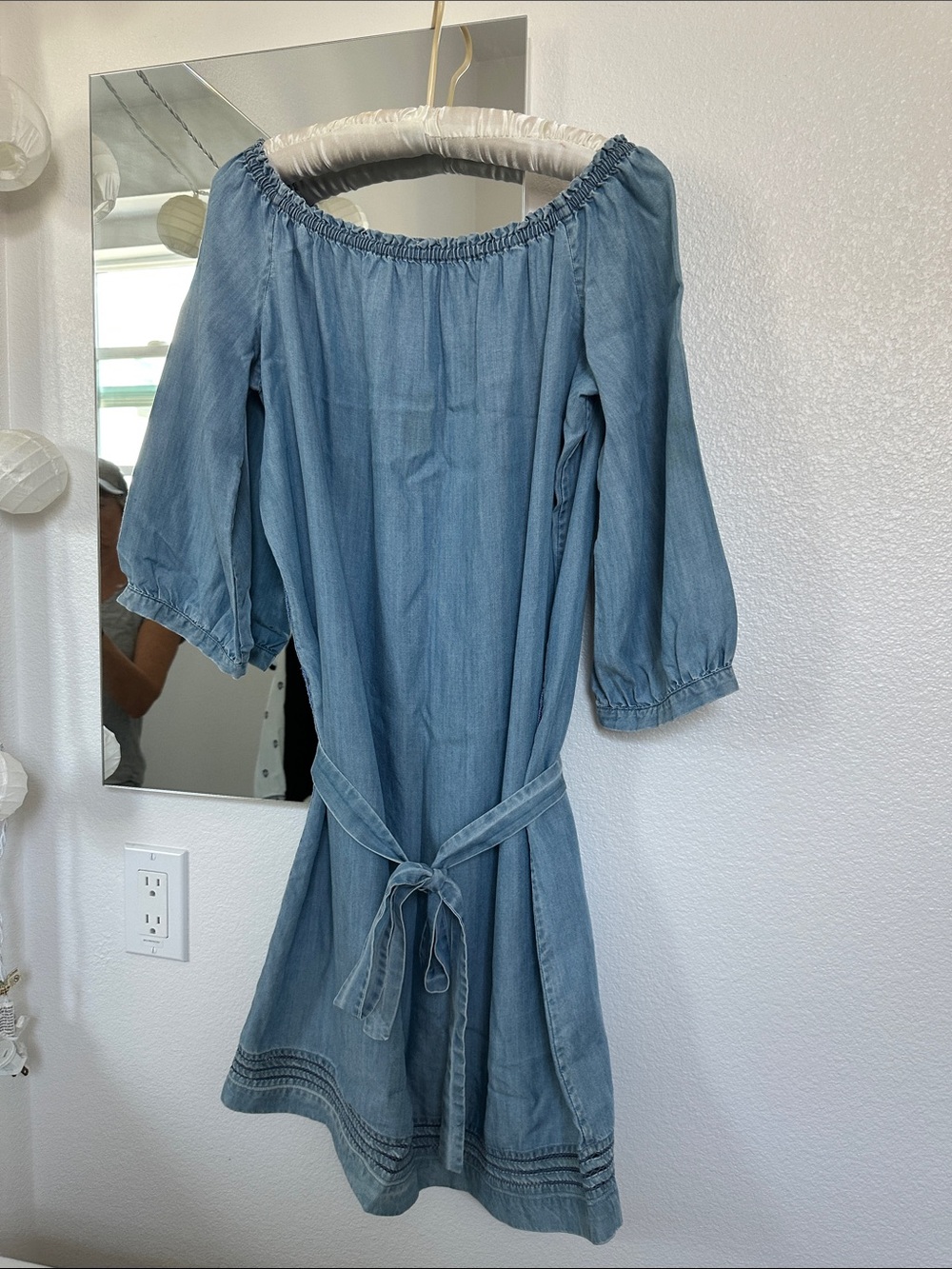 PAIGE Light Blue Denim Off-Shoulder Dress